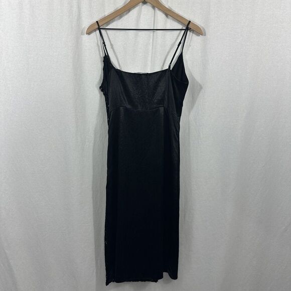 Intermix Ava Velvet Black Gold Leopard Slit Prom Midi Slip Dress Womens Size 4 - Picture 2 of 12
